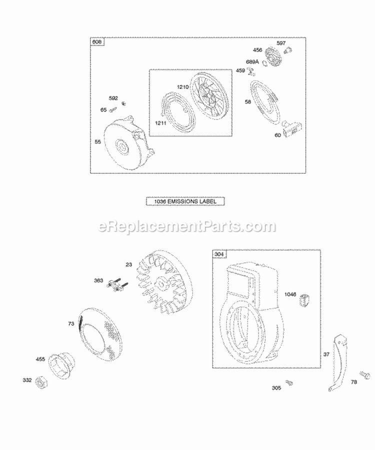 Blower HousingShrouds Flywheel Rewind Starter Diagram and Parts List for 095212-0244-E1  Briggs and Stratton Engine